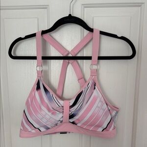 Pink Striped Women's Bikini Top, Adjustable Straps & Removable Light Padding
